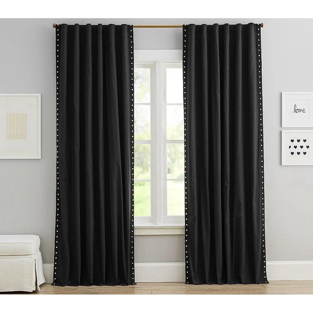 4 Emily & Meritt Pottery Barn Teen Brass Studded Blackout Curtain Panels 63
